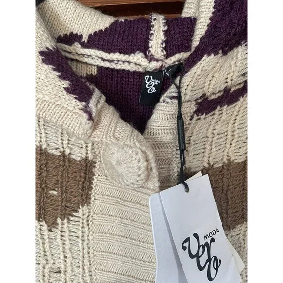 Vero Moda Knit Hooded Button Down Sweater Hoodie Brown Size Small NEW Boho - Picture 3 of 16